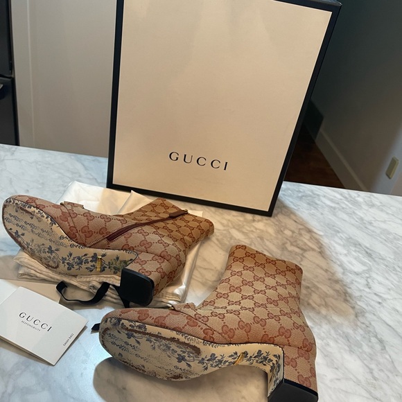 Gucci GG Logo Marmont Guccissima Monogram Brown Mid-Calf  Heel Boot shoe - Picture 7 of 12